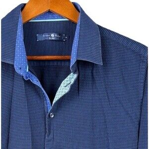 Stone Rose Men’s Shirt XL Navy Blue Geometric Flip Cuff Button Up Long Sleeve